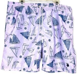US POLO ASSN Mens Pink Nautical Sailboat Tie Front Swim Trunks Beach Summer